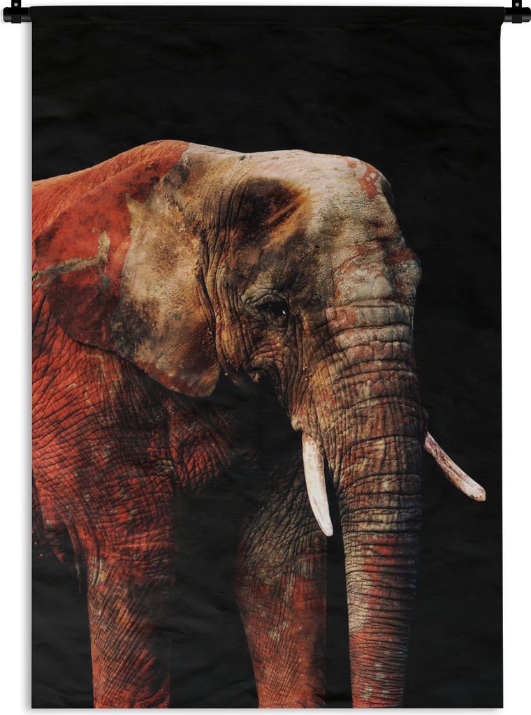 MuchoWow Wandteppich Wandbehang Elefant - Tiere - Rot 90x135 cm Tapisserie Dekoration Wandtuch - Baumwolle - Wandskulptur