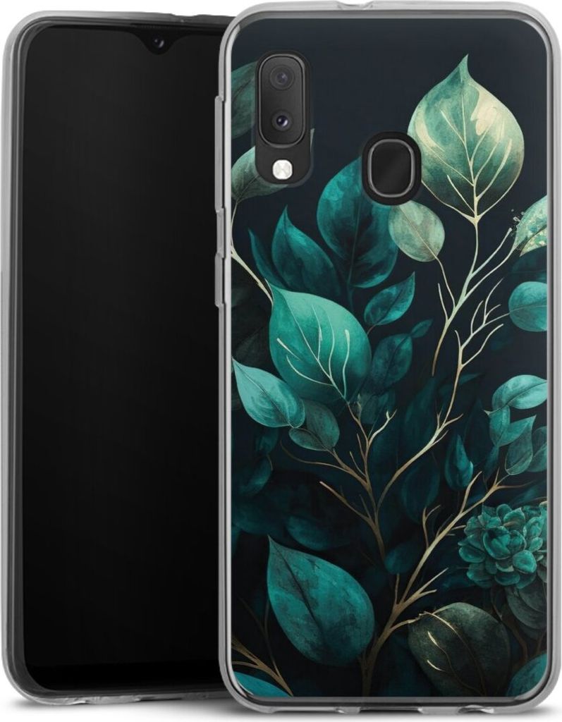 DeinDesign Handyhülle für Samsung Galaxy A20e Silikon Hülle Case Smartphone Schutzhülle Blätter schwarz Eukalyptus