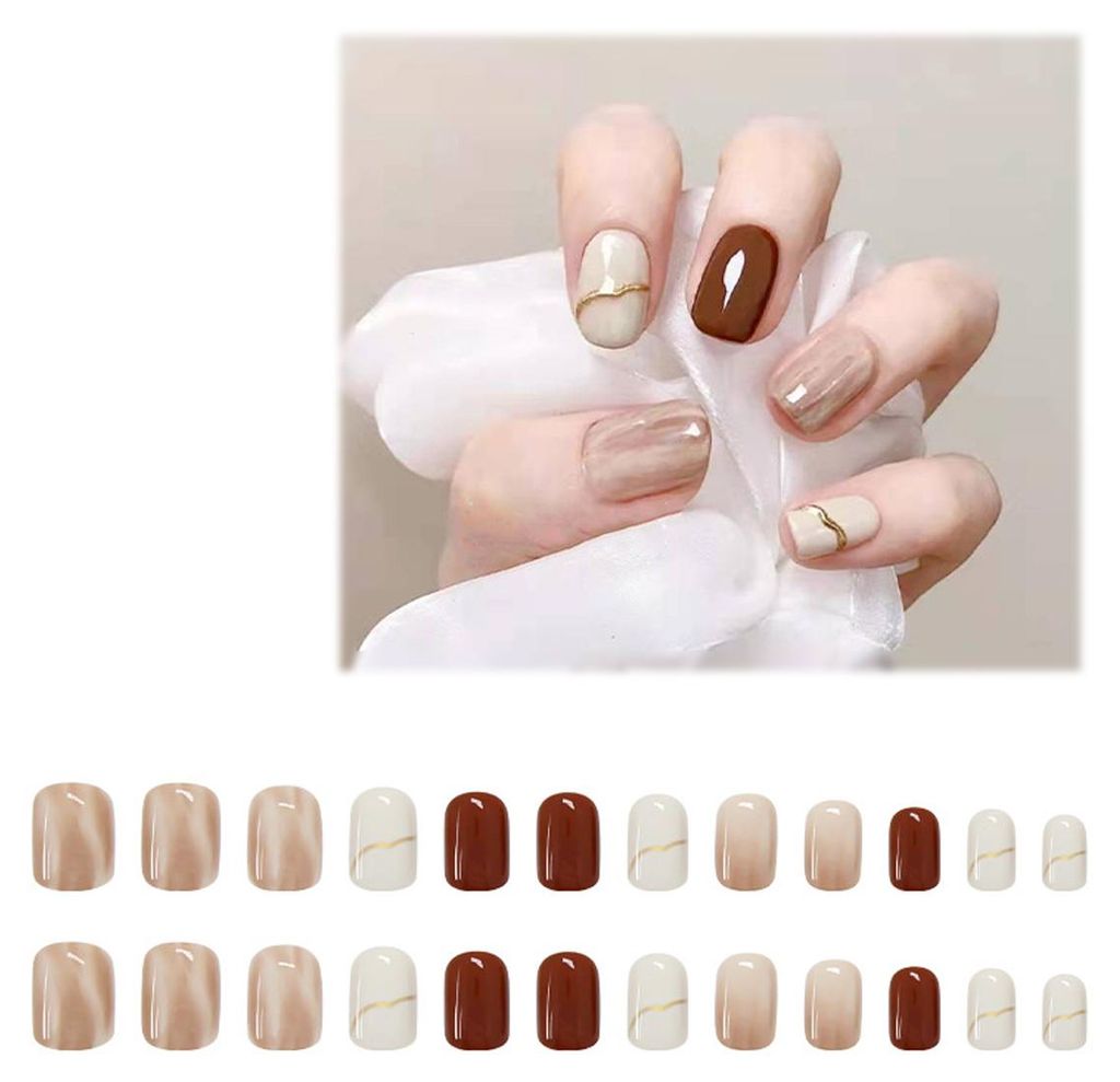 24 Stück künstliche Fingernägel zum Aufkleben, kurze künstliche Fingernägel zum Aufkleben, Sargnägel für Damen mit Schmetterlingsdesign, gl...