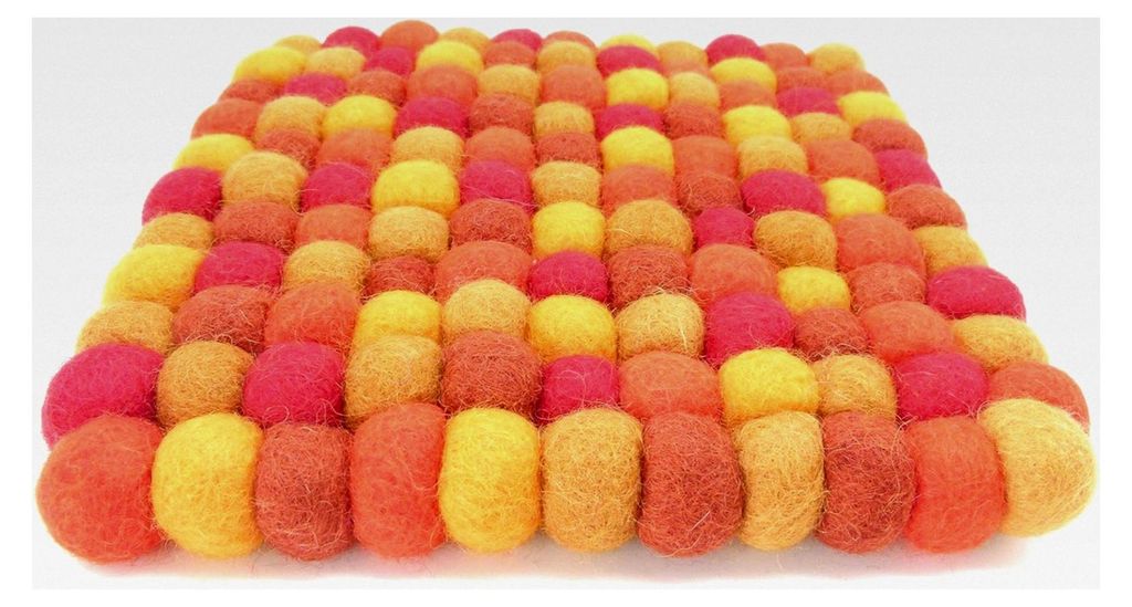 Filzuntersetzer aus Filzkugeln quadratisch orange 100% Wolle Handarbeit Topfuntersetzer bunt (20x20cm)