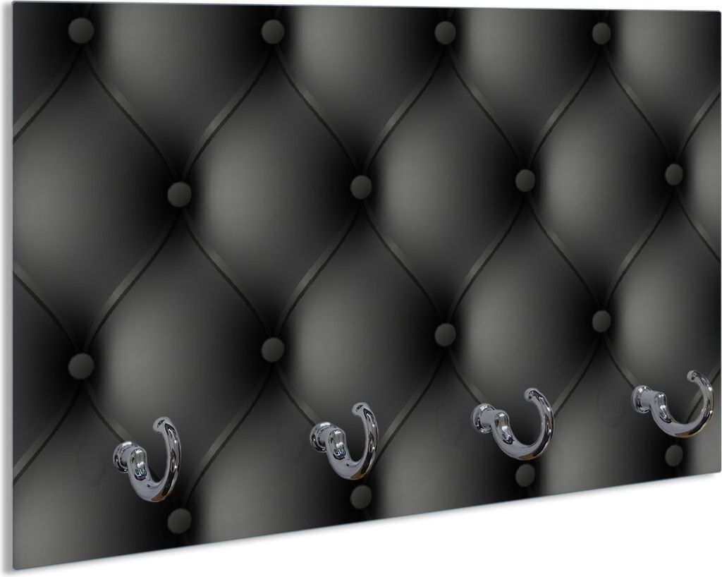 Wallario Handtuchhalter aus Glas, Motiv: Schwarze Ledertür, 30 x 20 cm mit 4 Haken