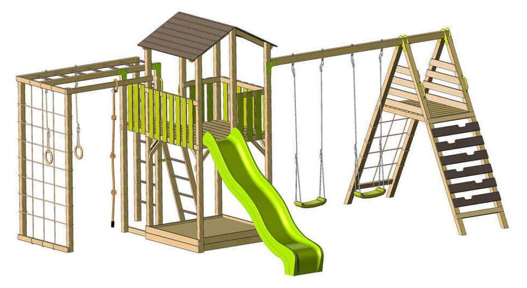 Wendi Toys Holz Spielturm Dino inkl. Rutsche, Kletterwand, Produktbild 