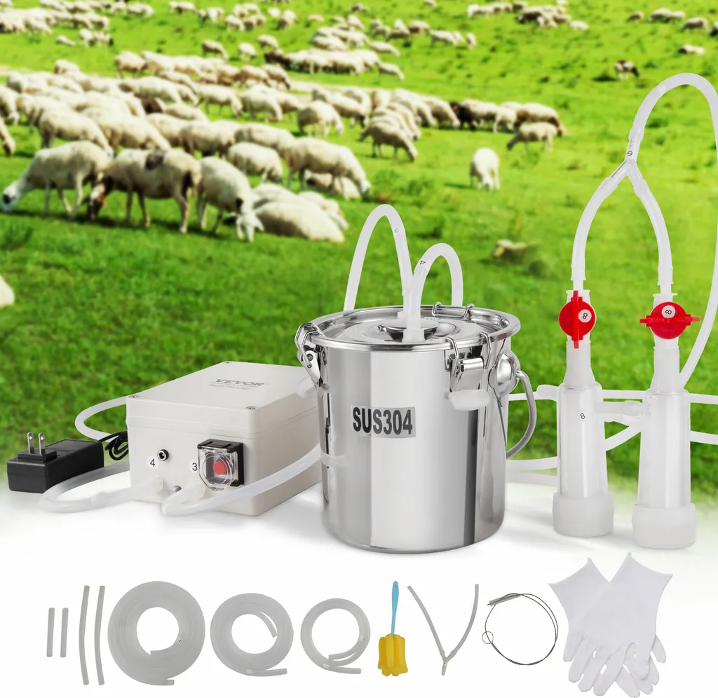 Mungitrice VEVOR Secchio da 3 litri in acciaio inox 304, portatile, mungitrice elettrica sottovuoto a pulsazione automatica con tazze per alimenti e tubo in silicone, aspirazione regolabile per pecore