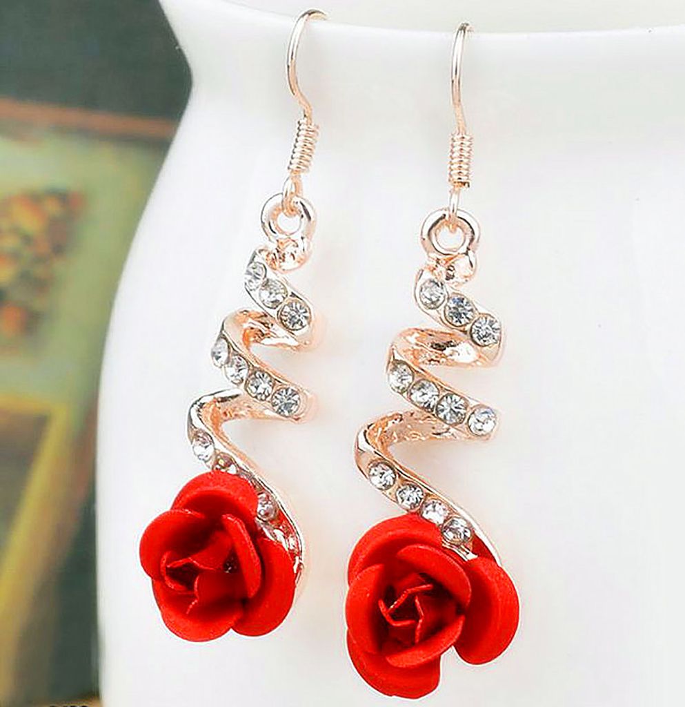 1 Paar Damen-Ohrringe in Rosenform, elegant, spiralförmig, lange baumelnde Ohrringe, Schmuckzubehör