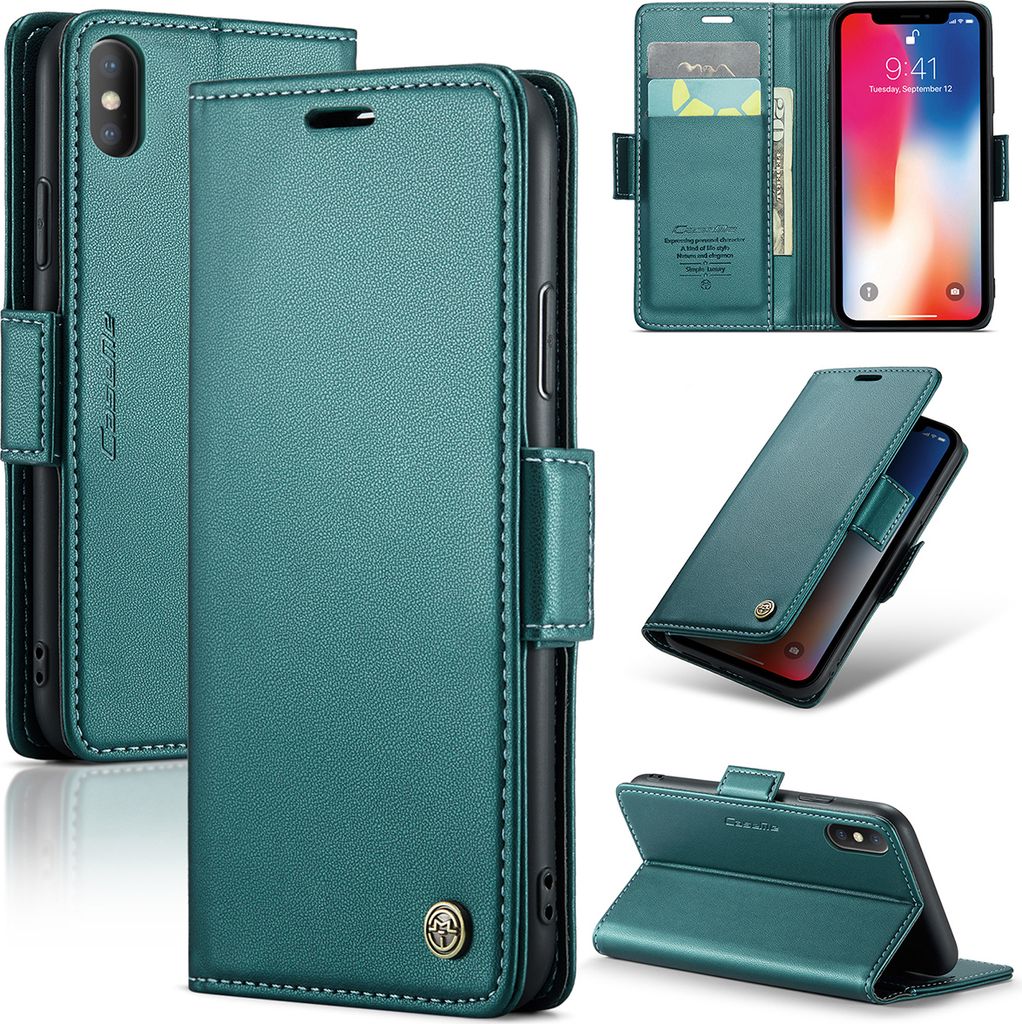 iPhone X / XS Hülle, Leder Brieftasche Kartenfach Schutzhülle mit Standfunktion für iPhone X / iPhone XS Grün