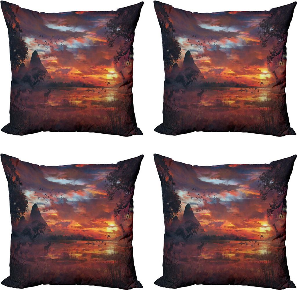 ABAKUHAUS Landschaft Kissenbezug Set (4 Stück), Safari Wild Forest, Moderner Doppelseitiger Digitaldruck, 45 cm x 45 cm, Mehrfarbig
