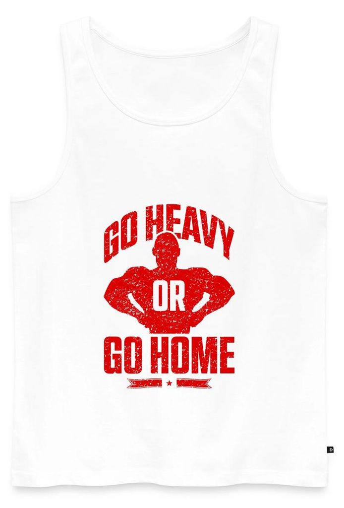Spreadshirt Go Heavy Or Go Home Bodybuilding Fasching Männer Premium Tank Top, XXL, Weiß