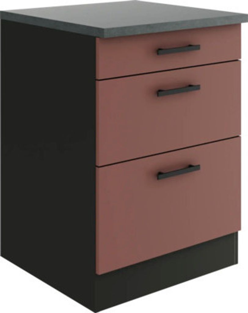 Optifit Schubladenunterschrank Nizza407 BxTxH 60 x 60 x 84,8 cm rostrot matt zerlegt KUNI U636-9+