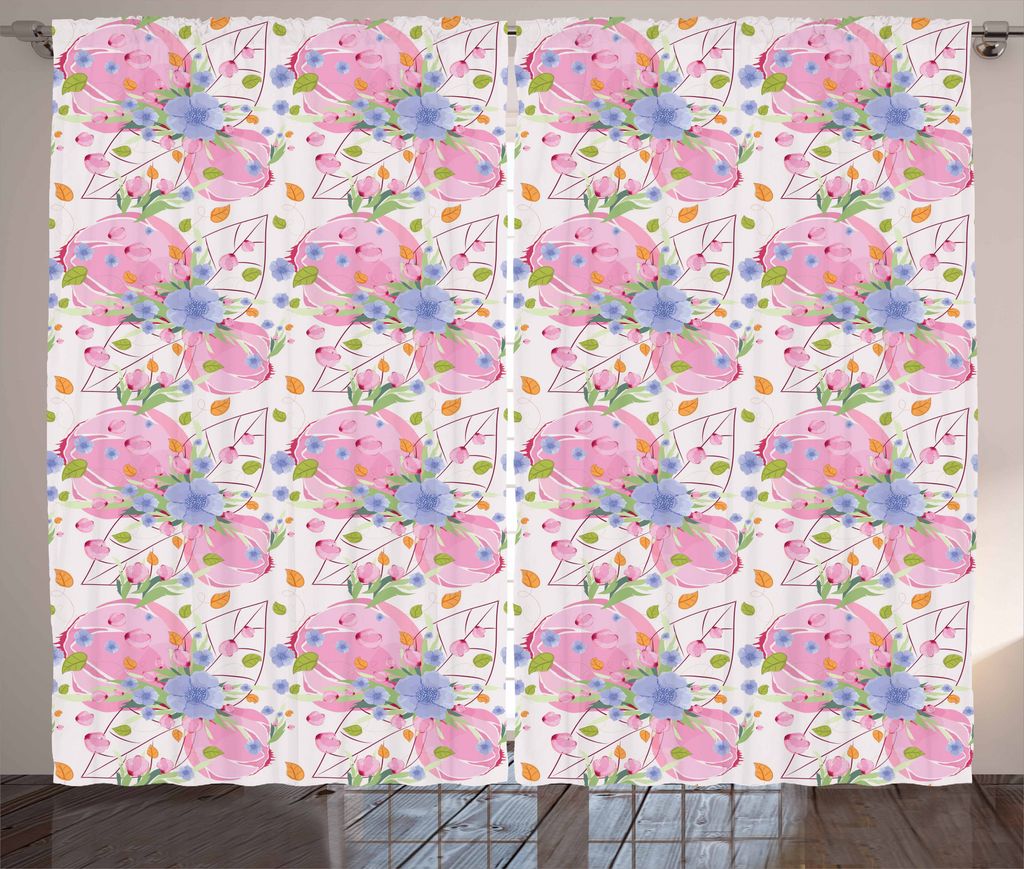 ABAKUHAUS Blume Rustikaler Gardine, Frischer Frühlings-Garten, Schlafzimmer Kräuselband Vorhang mit Schlaufen und Haken, 280 x 175 cm, Mehrfarbig