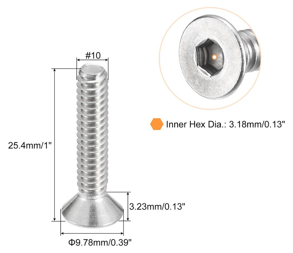 10Stk #10-24x1" Flach Senkkopf Steckdose Kappe Schrauben 304 Edelstahl Sechskant Steckdose Flachkopf Schrauben Senkkopf Bolzen