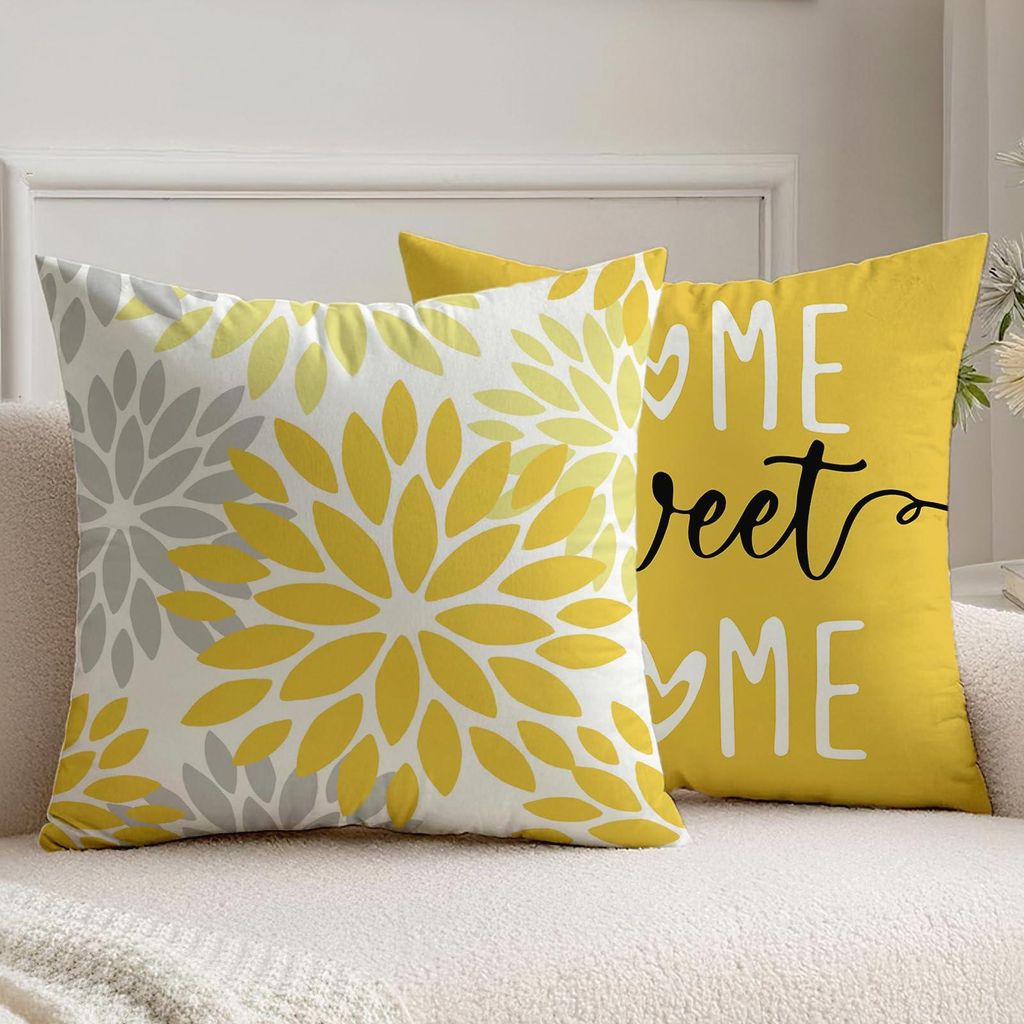 2er-Set Kissenbezüge, 45 x 45 cm, gelbe Dahlien, Outdoor-Kissen, moderne Dekokissen mit Blumenmuster für Sofa und Garten, samtige Optik, beidseit...