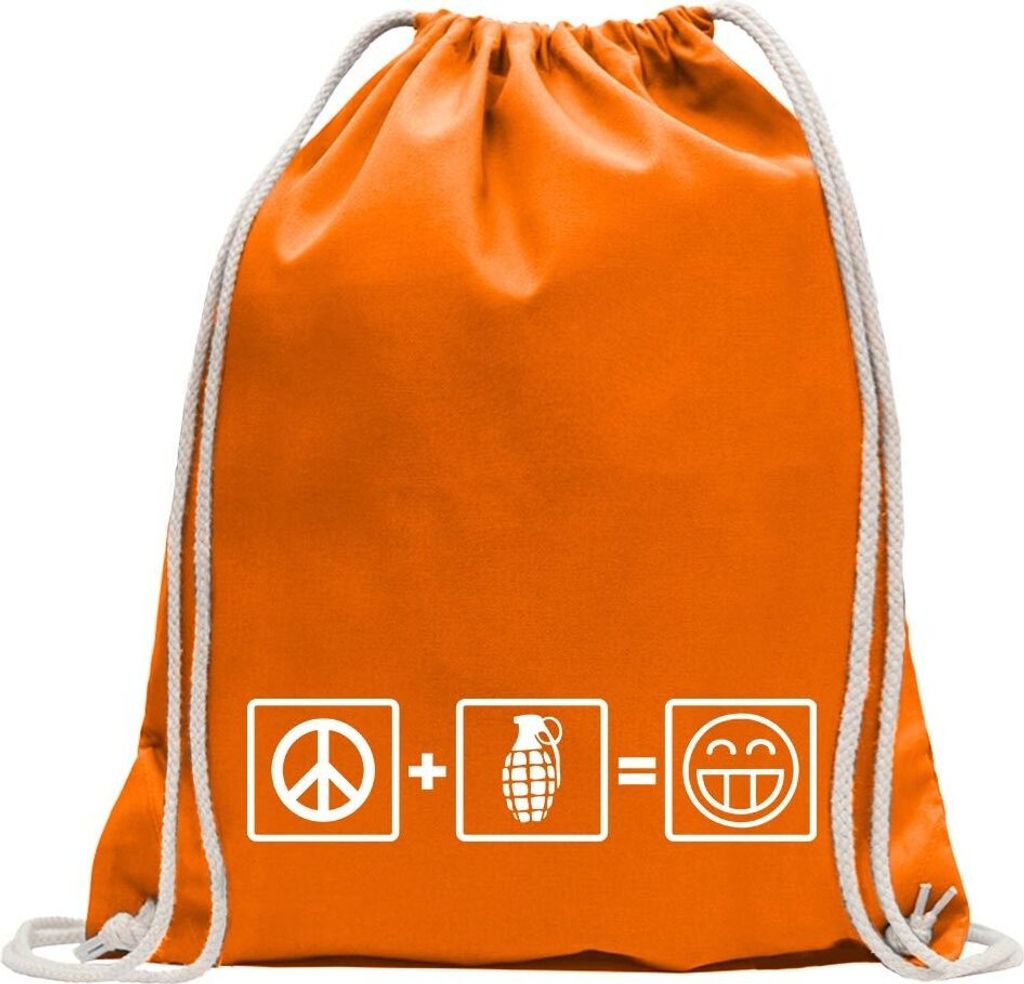 Kiwistar - Turnbeutel - mandarin - Frieden/Krieg Formel - Fun Rucksack Sport Beutel Gymsack Baumwolle mit Ziehgurt
