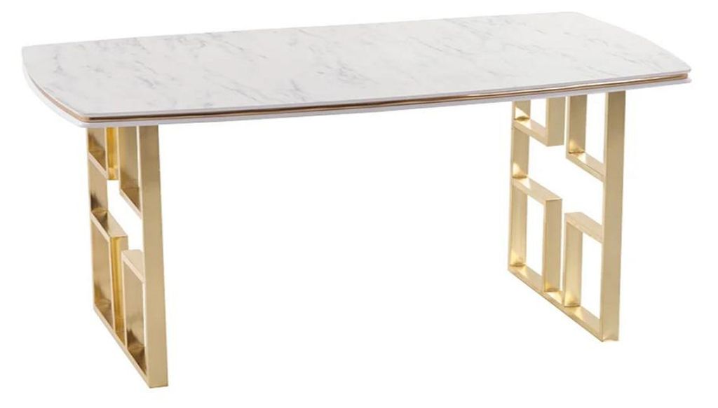 Stilvolles Esszimmer Set grau gold rechteckige Tischplatte Marmorimitation