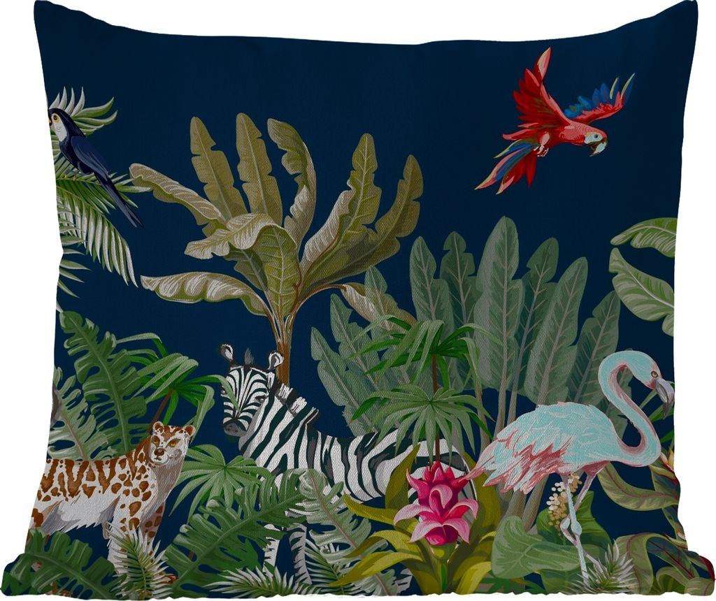 MuchoWow Outdoor Kissen - Dschungel - Pflanzen - Tiere - Kinder - Flamingo - Zebra - 45x45 cm - Wetterfest - Lounge Kissen - Fotokissen - Dekorat...