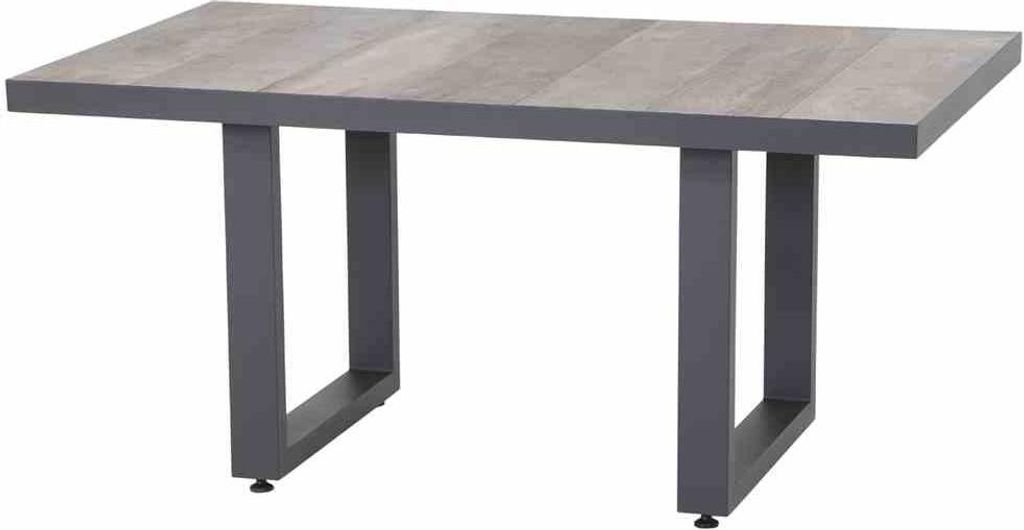 A rectangular outdoor lounge table with a ceramic top and dark gray metal legs, shown against a white background.