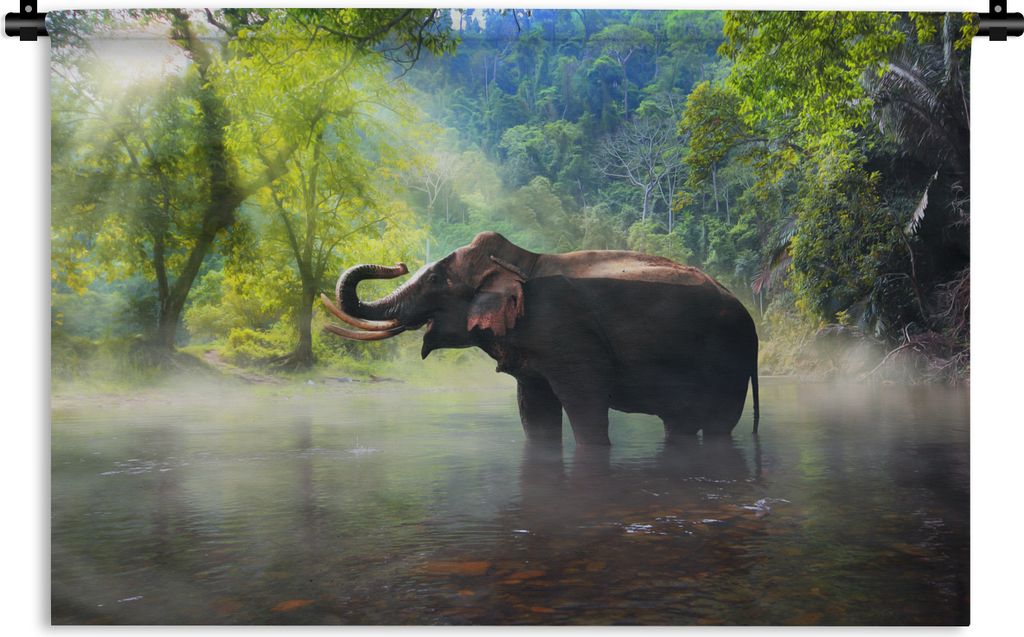 MuchoWow Wandteppich Wandbehang Elefant - Wasser - Natur 150x100 cm Tapisserie Dekoration Wandtuch - Waschbar - Tapisserien - Wand-Decke