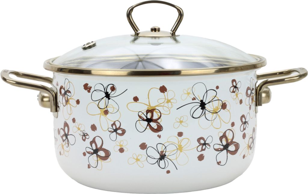 Emaille-Topf mit Glas. PREMIUM Creme 24 cm/5,5l