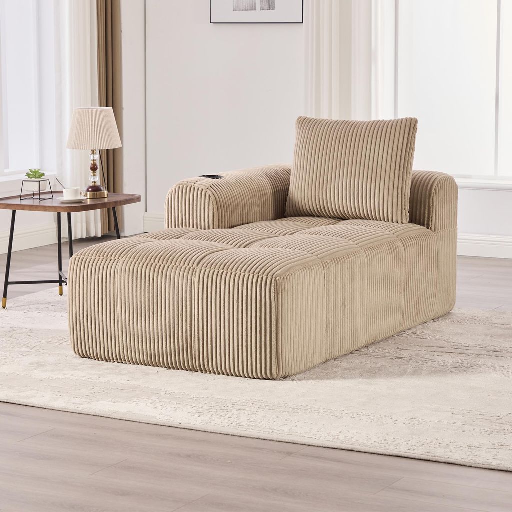 STILVORA Cord-Liegesessel mit Rückenkissen, Loungesessel mit seitliche Aufbewahrungstasche, für Wohnzimmer, Gästezimmer, Arbeitszimmer, khaki