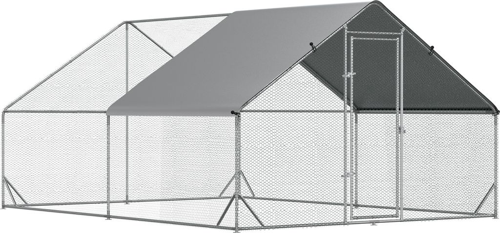 PawHut Hühnerstall Freilaufgehege aus Stahl, 300 x 400 x 200 cm Hühnerkäfig mit Abdeckung, Tür, Hühnergehege für 8-12 Hühner, Kleintiere, Si...