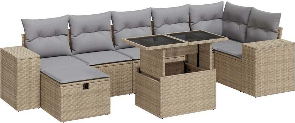 vidaXL 5-tlg. Garten-Sofagarnitur mit Kissen Beige Poly Rattan
