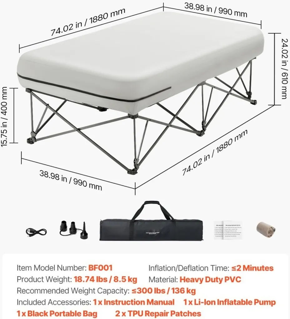 Lit Gonflable de Camping 1 Place Premium Matelas d'Appoint Résistant