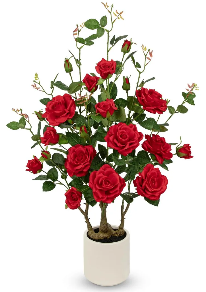 Plante sans entretien : Rose artificielle rouge 90 cm ultra réelle