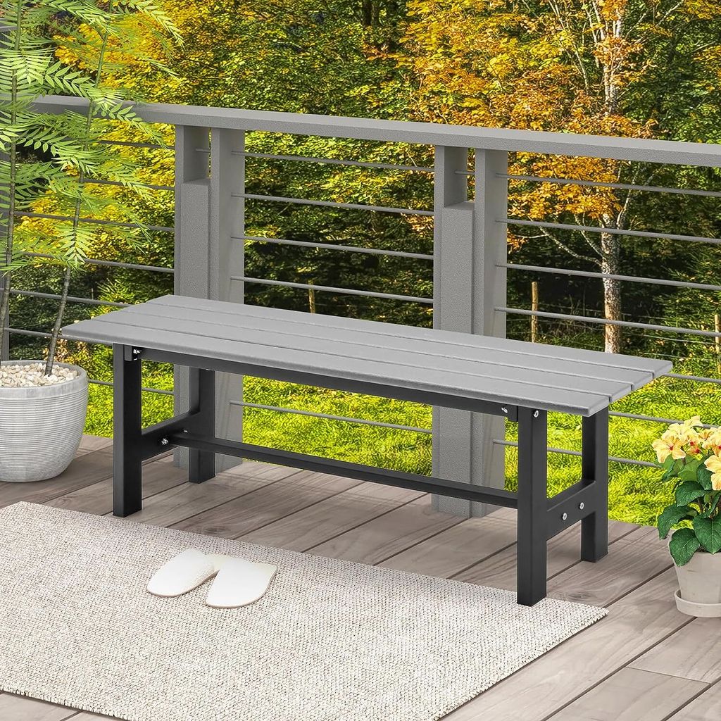Gartenbank mit Lattenrost, Gestell aus Metall und pulverbeschichtet, 2-Sitzer Gartenbank für Park und Aussenbereich, 120 x 34,5 x 40 cm (Grau)