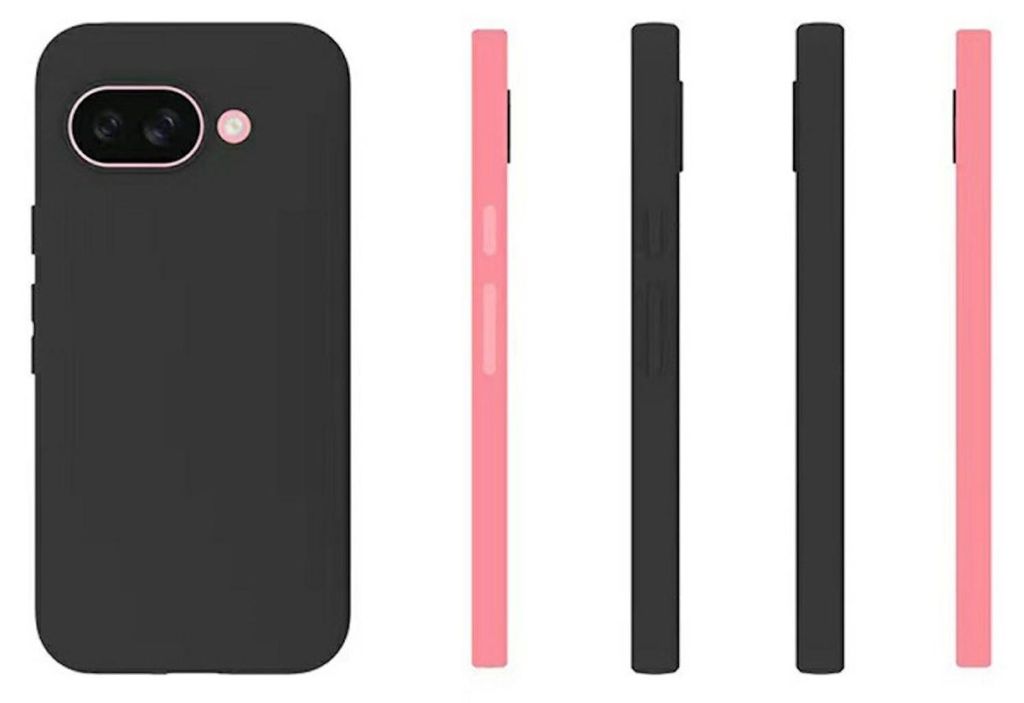 Multiple views of a phone case in black and pink.