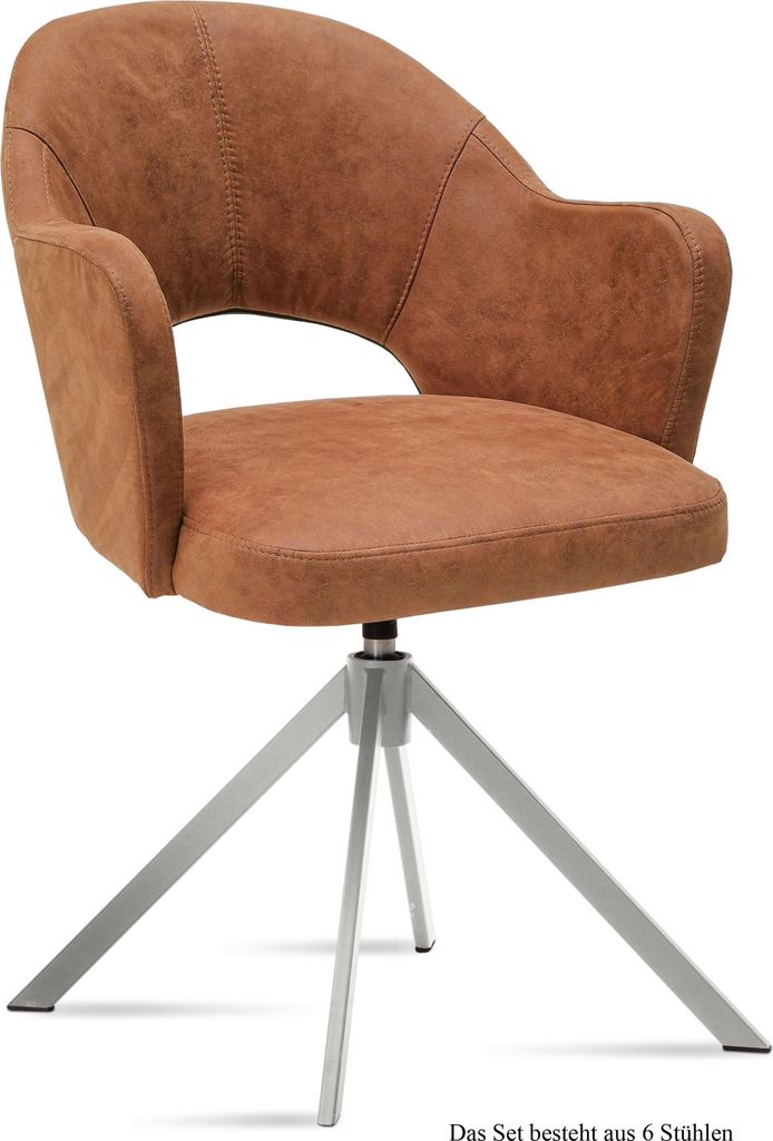 Armlehnstuhl drehbar (6er-Set) Davinia 59x87x61 Edelstahl/Cognac