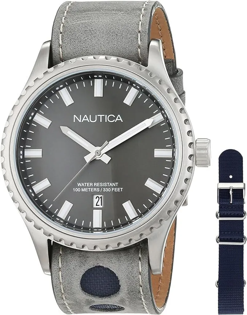 Nautica orologio analogico al quarzo da uomo con cinturino in pelle NAD14532G