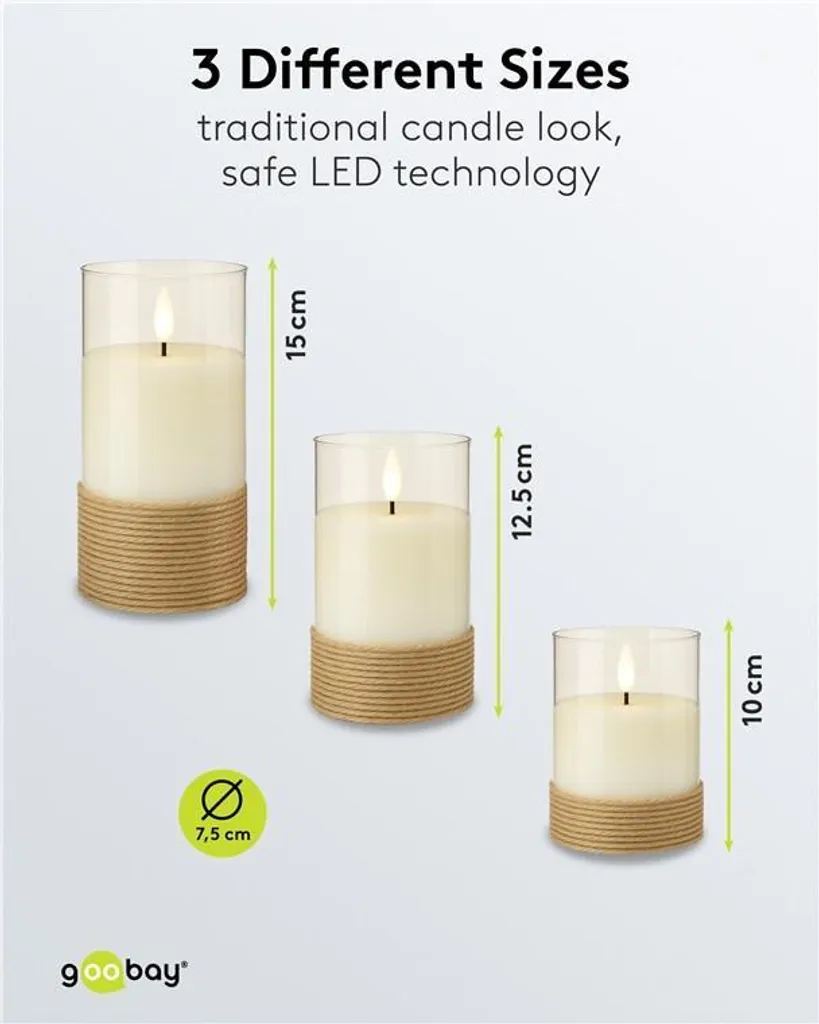 Goobay 77773: 3 Candele LED Vetro e Vera Cera - Risparmio e Durata - 14
