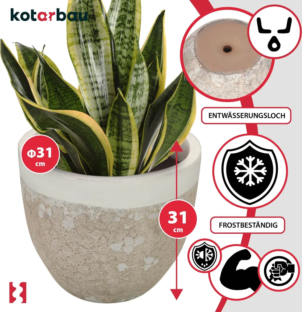 Cache-pot extérieur blanc 31x37 cm céramique robuste et traité antigel - 4