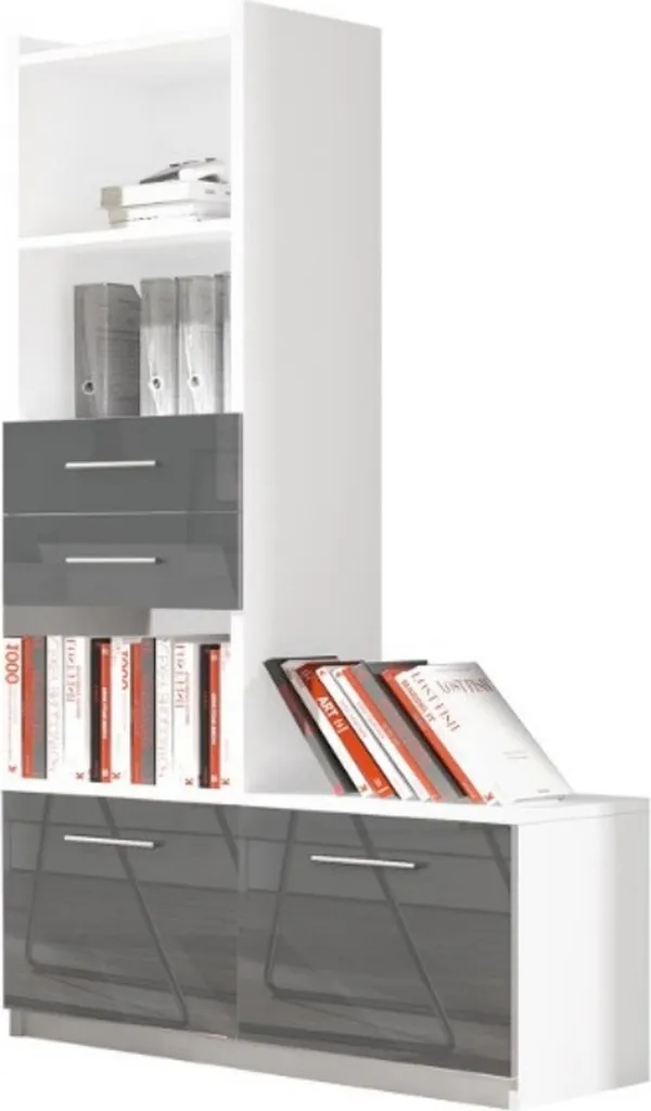 Bibliothèque Design Gris et Blanc Brillant avec Étagères Robustes Enfant