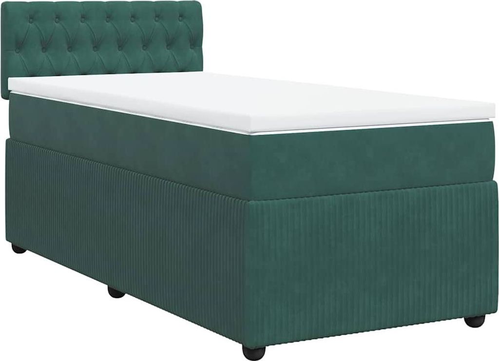 vidaXL Boxspringbett mit Matratze Dunkelgrün 100x200 cm Samt