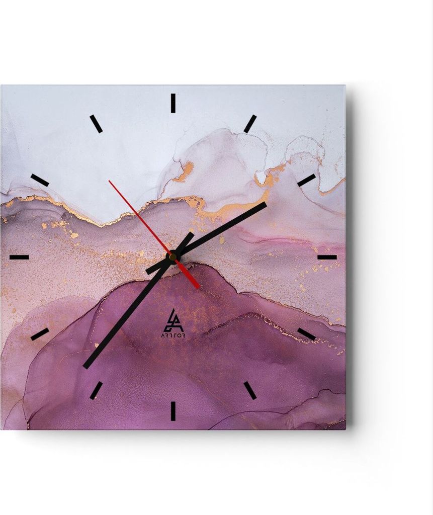 Wanduhr - Quadrat - Glasuhr - Marmor Pink Violett - 40x40cm - Schleichendes Uhrwerk - Lautlos - zum Aufhängen bereit - Dekoration Modern - Wanddek...