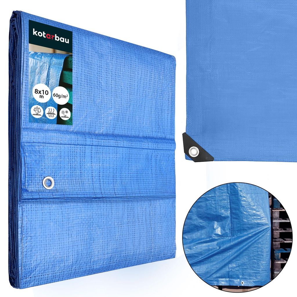 KOTARBAU® Plane 60 g/m2 Abdeckplane wasserdicht 8x10 m Blau Produktbild  KI-generiertes Bild