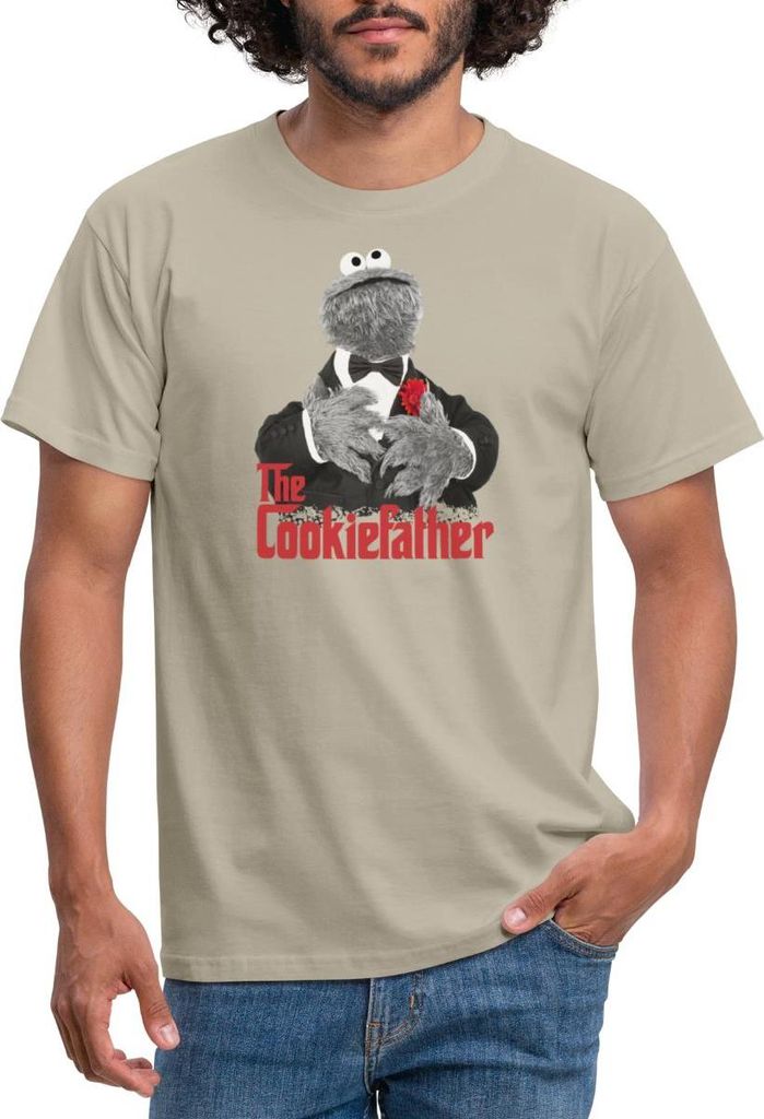 Spreadshirt Sesamstraße Krümelmonster The Cookiefather Männer T-Shirt, XXL, Sandbeige