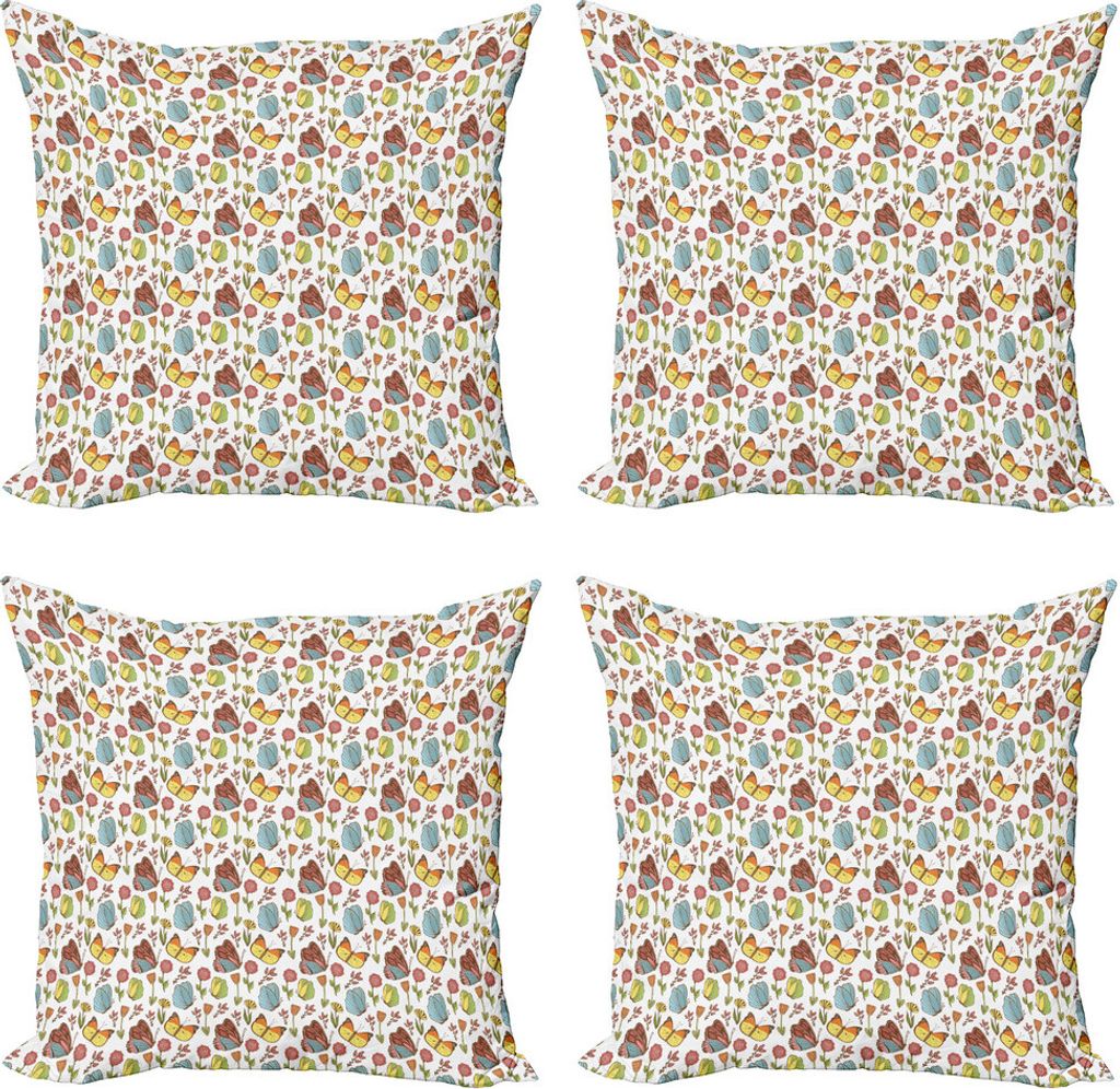 ABAKUHAUS Blumen Kissenbezug Set (4 Stück), Hagebutten Pflanzen und Pfingstrose, Moderner Doppelseitiger Digitaldruck, 50 cm x 50 cm, Mehrfarbig