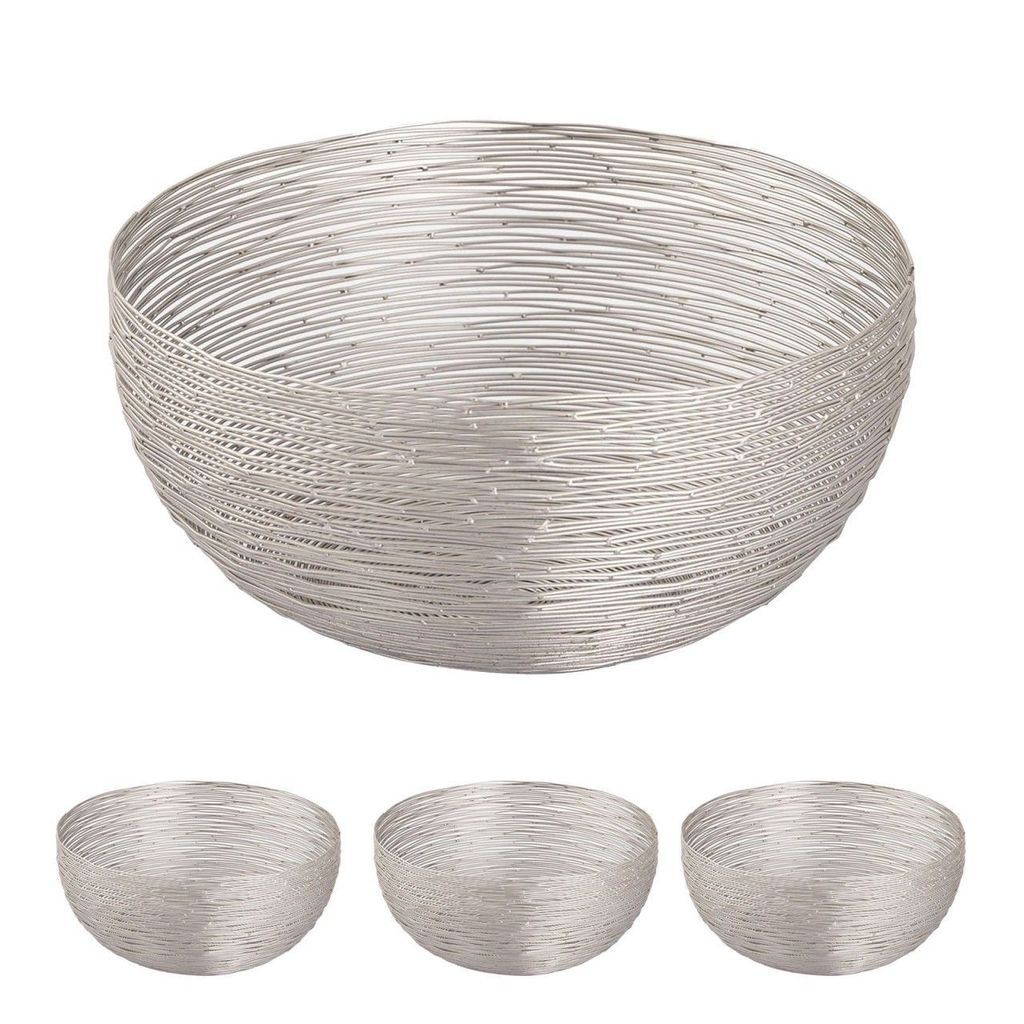 Obstkorb 4-teilig ø 30 cm H 13 cm Brotkorb Obstschale Metall rund silber o. gold dollce Drahtstrukt silber