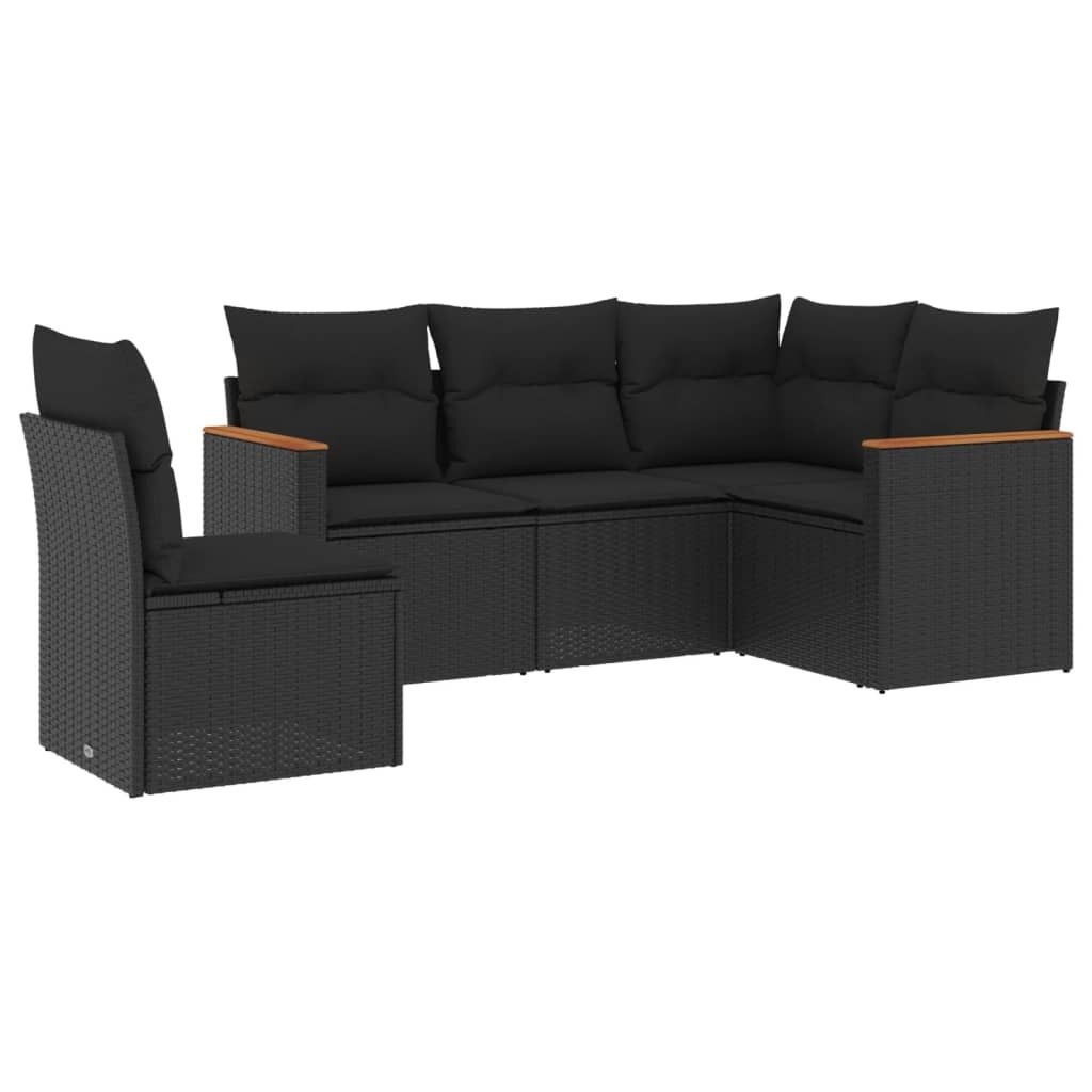 vidaXL 5-tlg. Garten-Sofagarnitur mit Kissen Schwarz Poly Produktbild 