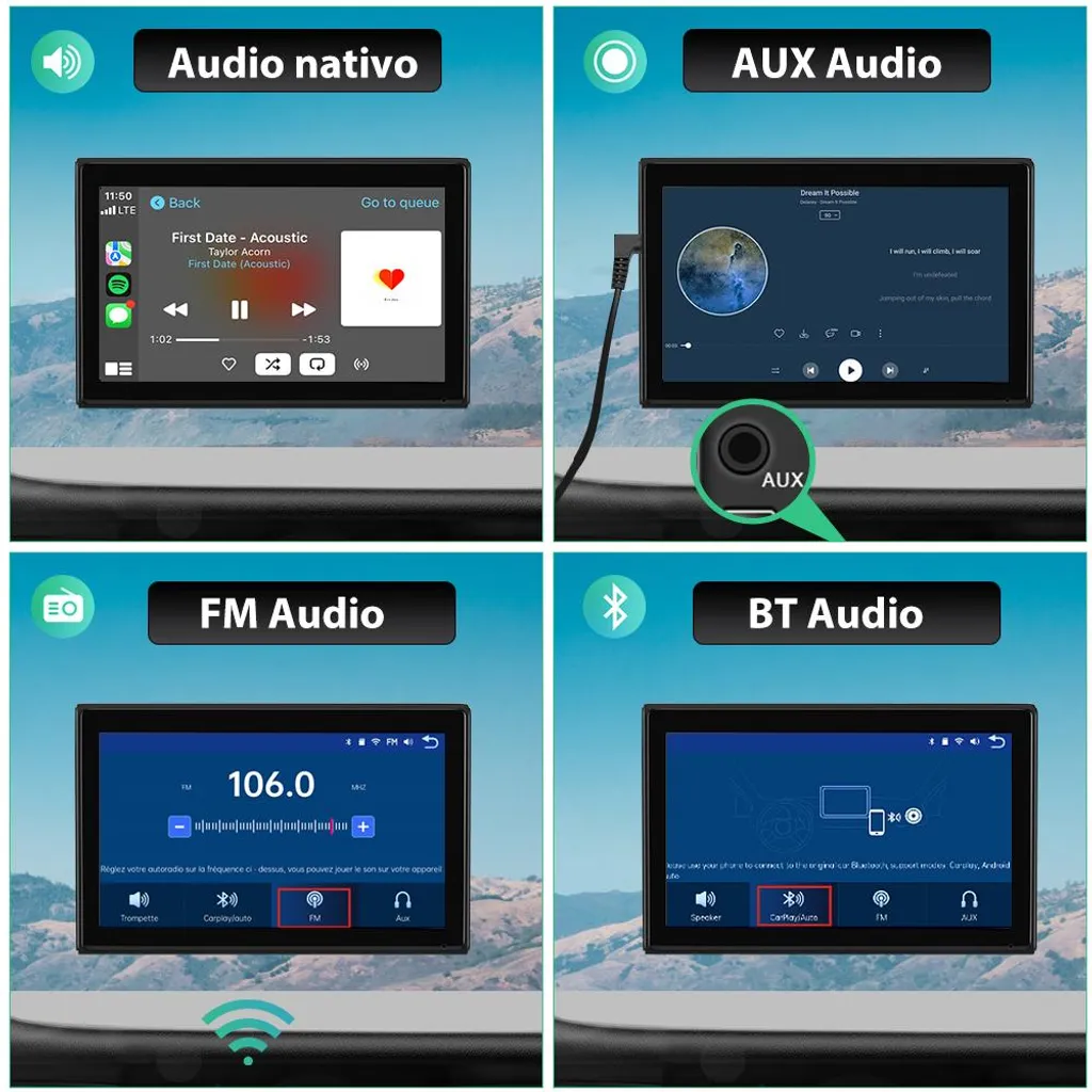 Monitor Auto 9" Wireless: CarPlay & Android Auto con Split Screen - 5