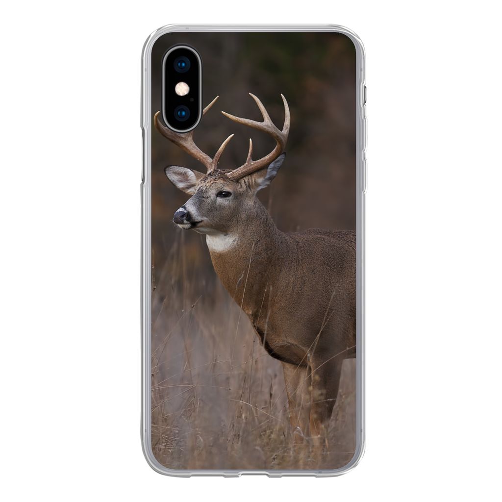 MuchoWow Handyhülle Schutzhülle Hülle für iPhone X Herbst - Hirsche - Gras - Natur - Tiere Silikon Softcase Handy Hülle - Handyhülle