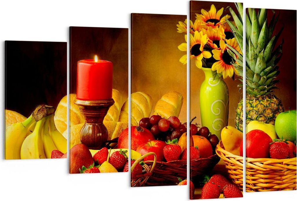 Bild auf Leinwand - Leinwandbild - Banane Korb Essen Früchte - 150x100cm - Wand Bild - Wanddeko - Leinwanddruck - Bilder - Kunstdruck - Wanddekora...