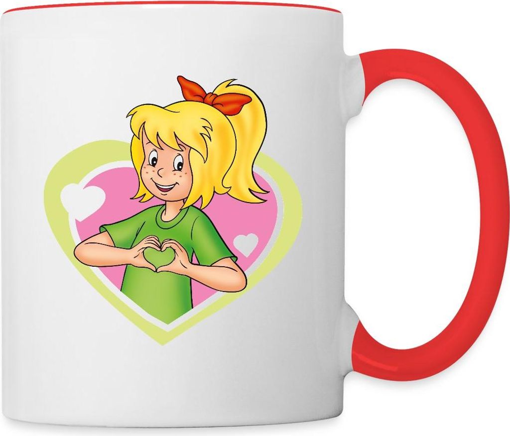 Spreadshirt Bibi Blocksberg Kleine Hexe Herzen Tasse Zweifarbig, One size, Weiß/Rot