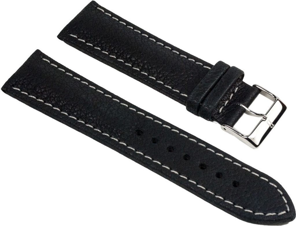 Wasserbüffel Ersatzband Uhrenarmband Leder schwarz 22mm 17731S