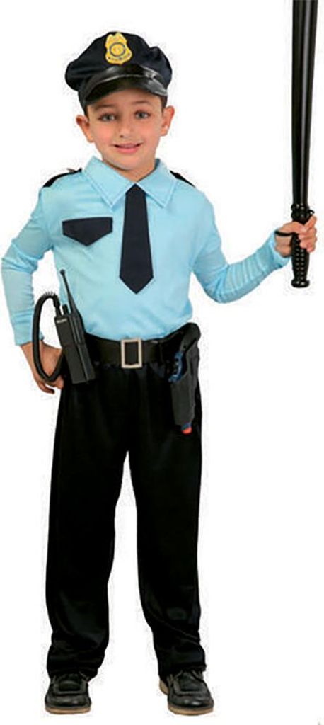 A child wearing a police costume.