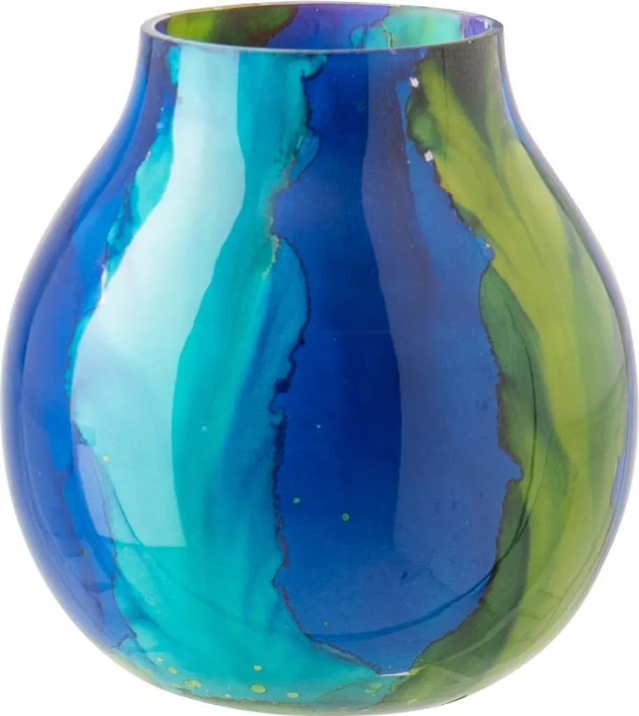 Photophore en verre bleu azur J-Line, petit luminaire d'ambiance chic