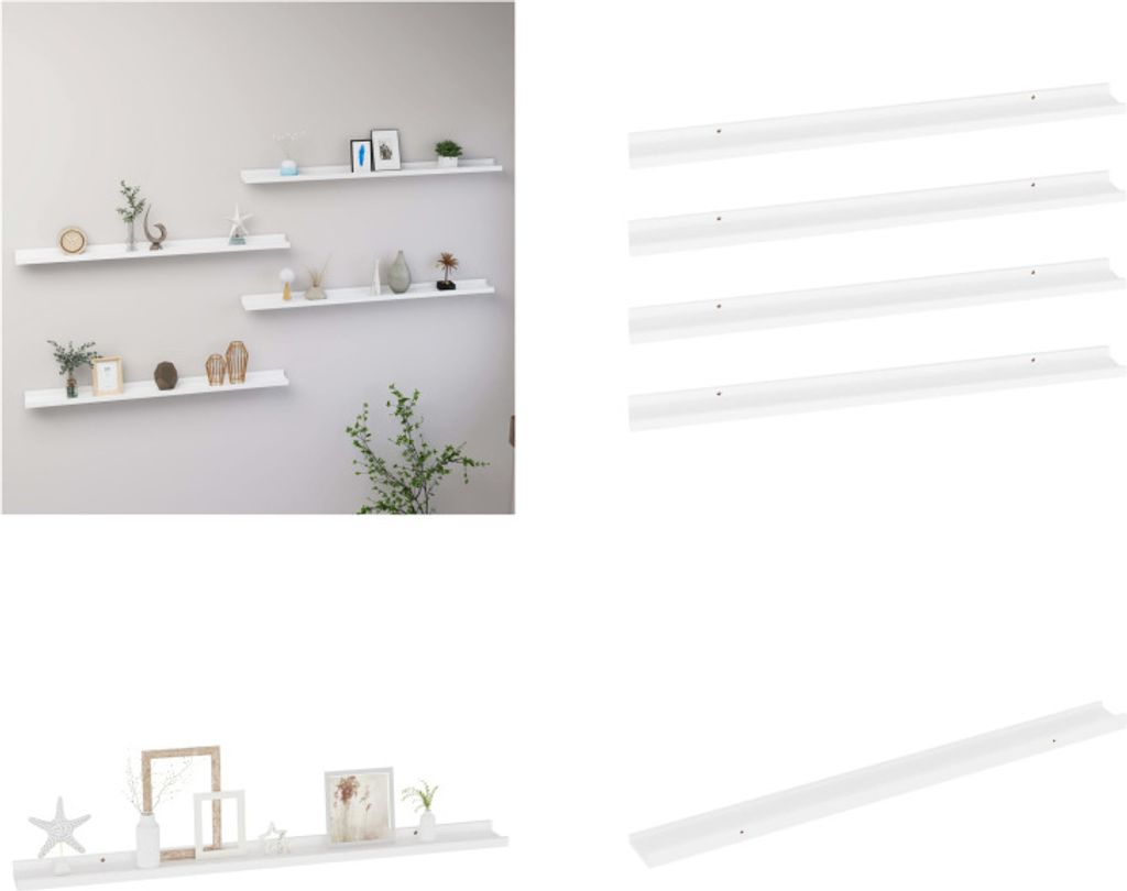 vidaXL Wandregale 4 Stk. Weiß 100x9x3 cm - Wandregal - Wandregale - Wandablage - Wandablagen
