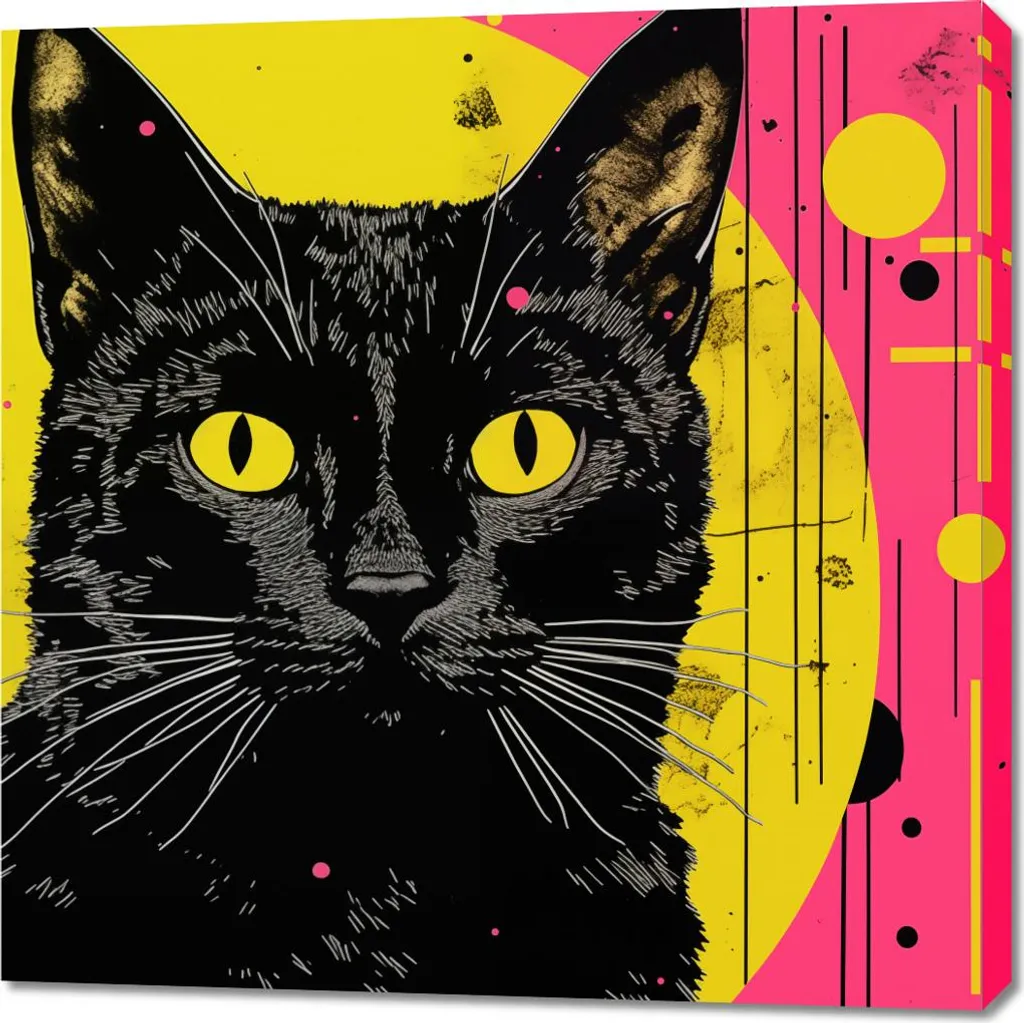 Quadro Canvas 90x90 Gatto Neon - Stampa UV Resistente e Leggera
