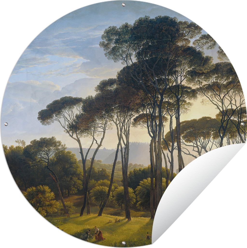 MuchoWow Gartenposter Outdoor-Poster Rund Italienische Landschaft mit Zirbelkiefer - Kunst - Alte Meister Ø 120 cm Gartendeko Rundes Poster drau...